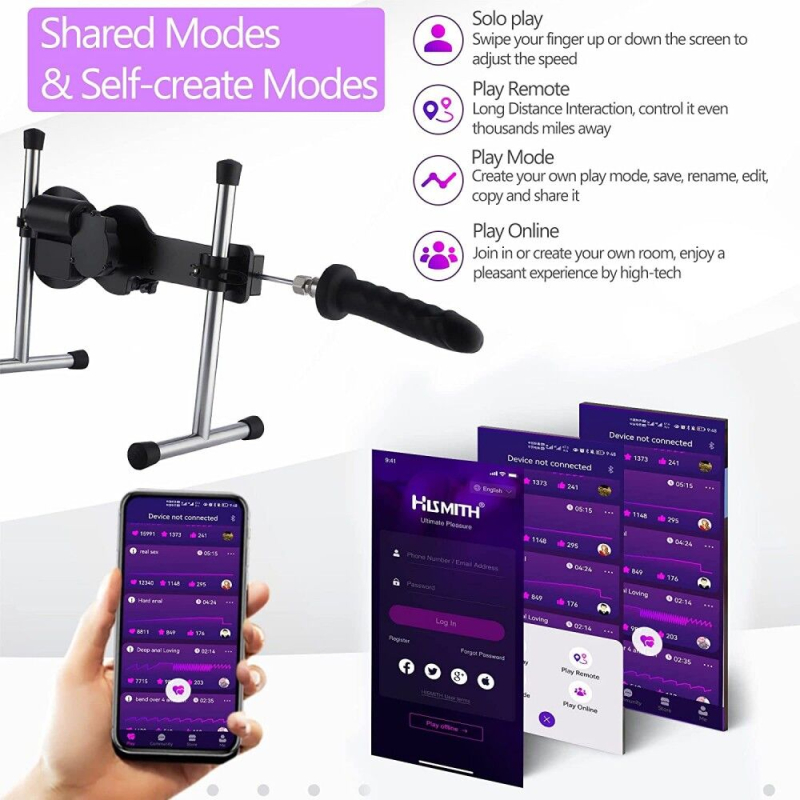 Смарт секс-машина – Hismith AK-09 Sex Machine APP – фалоімітатор, пульт управління, застосунок