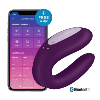 Смарт-вібратор для пар Satisfyer Double Joy Violet – дистанційне керування зі смартфона, застосунок, 2 мотори