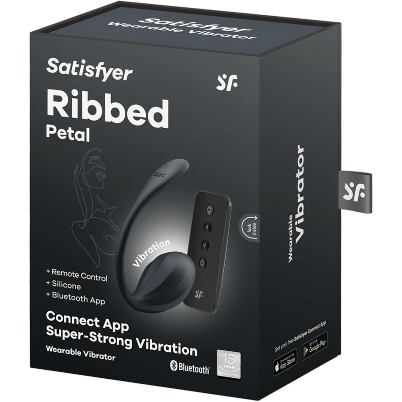 Смарт-віброяйце – Satisfyer Ribbed Petal Connect Black – керування з телефона на відстані через застосунок