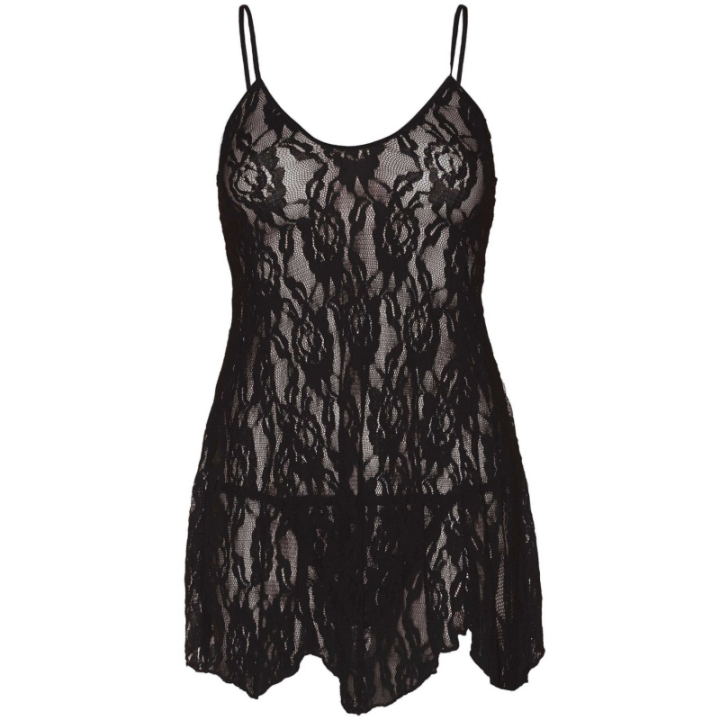 Сорочка бебі–дол Leg Avenue Rose Lace Flair Chemise Чорний колір, Queen Size