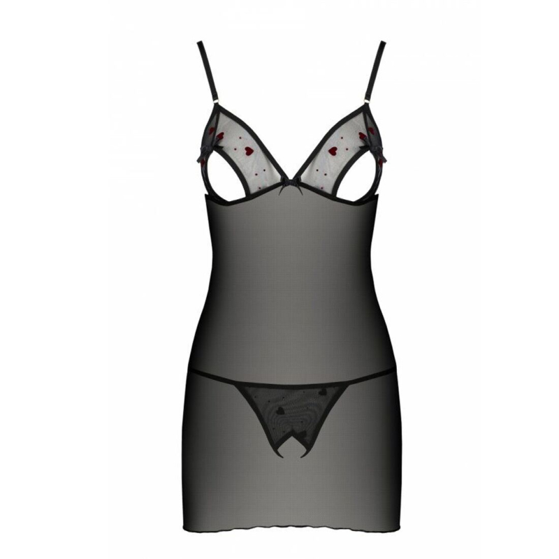 Сорочка з вирізами на грудях, стрінги Passion LOVELIA CHEMISE S/M, чорний колір