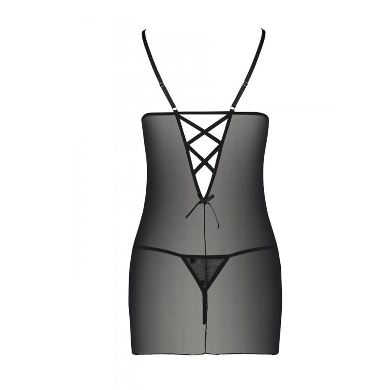 Сорочка з вирізами на грудях, стрінги Passion LOVELIA CHEMISE S/M, чорний колір