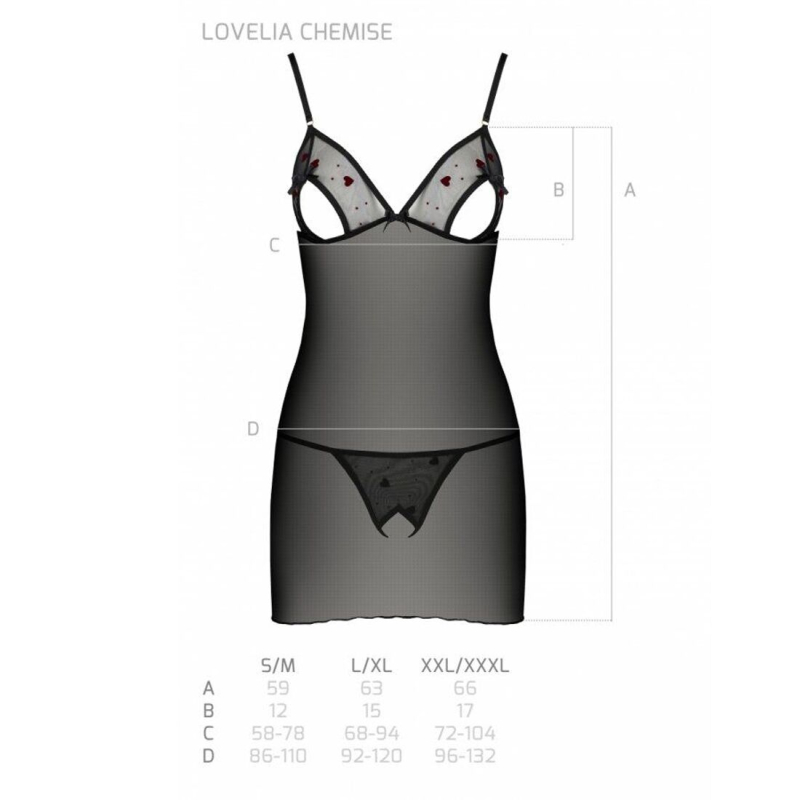 Сорочка з вирізами на грудях, стрінги Passion LOVELIA CHEMISE S/M, чорний колір