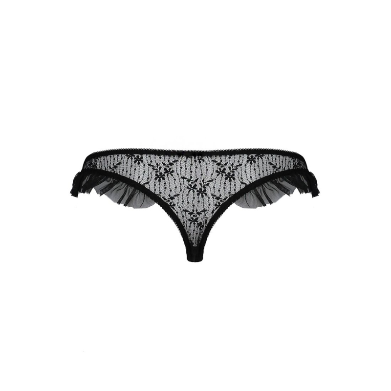 Трусики з оборками Passion Exclusive DONIA THONG 2XL/3XL, чорний колір