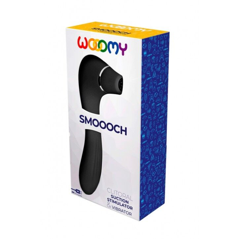 Вакуумний стимулятор з вібрацією – Wooomy Smoooch Black – ребриста поверхня, 10 режимів вакуума + 10 вібрації