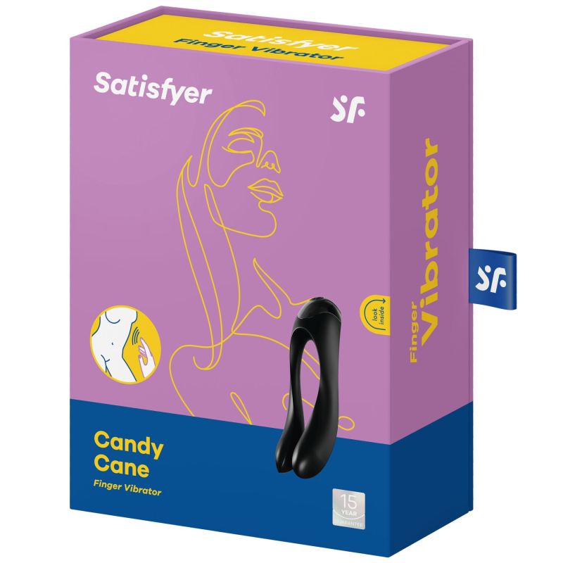 Вібратор на палець – Satisfyer Candy Cane Black – 12 режимів вібрації, великий діапазон використання