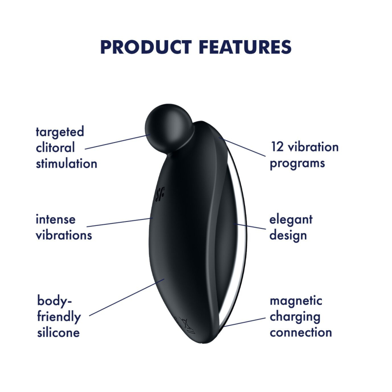 Внешний вибратор – Satisfyer Spot On 2 Black – гибкий отросток, 12 режимов