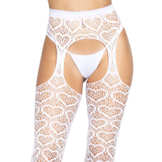 Ажурні колготки із сердечками Leg Avenue Heart Білий, one size, імітація панчіх