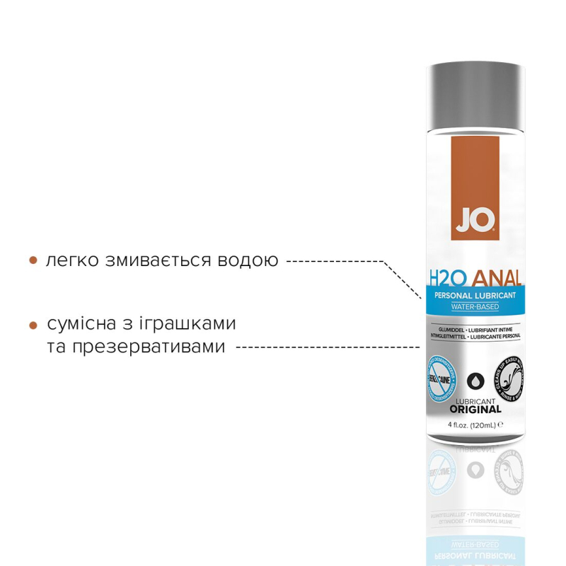 Анальна змазка JO ANAL H2O – ORIGINAL (120 мл) на водній основі, рослинний гліцерин