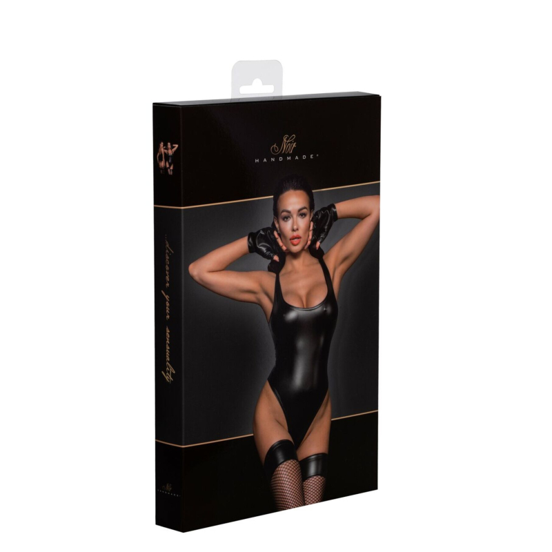 Боді Noir Handmade F244 Powerwetlook body with high cut bottom hem – S