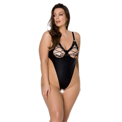 Боди из эко-кожи Passion CELINE BODY 4XL/5XL Черный, с доступом, открытый