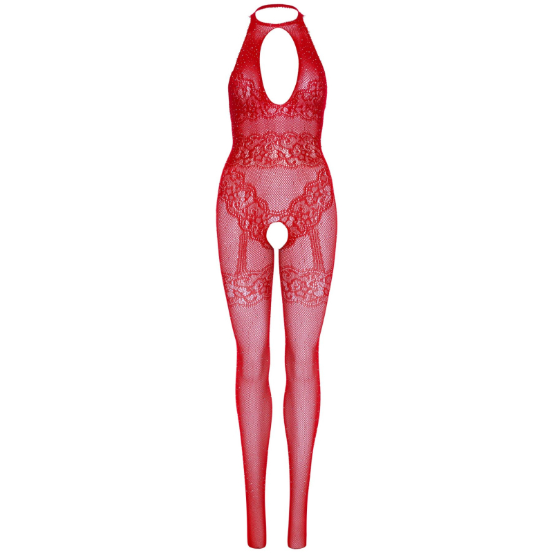 Бодистокинг Leg Avenue Rhinestone Lace and Net Bodystocking Красный One Size
