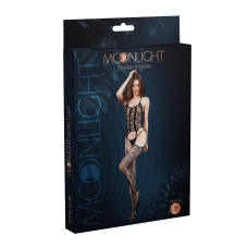 Бодістокінг з доступом Moonlight Model 08 XS–L Чорний колір, імітація корсета та панчіх на підв’язках