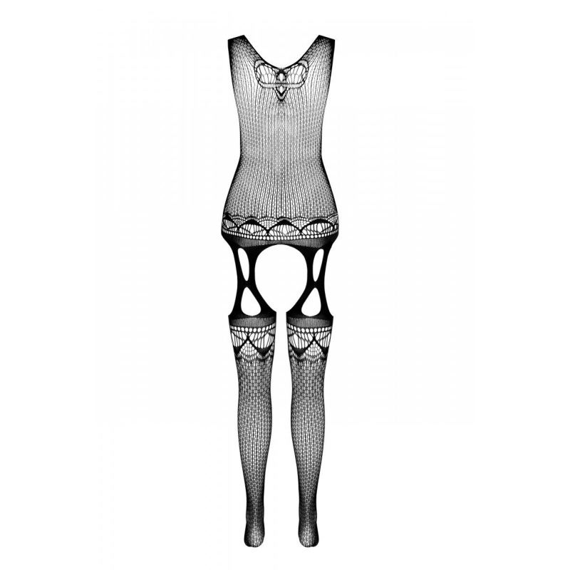 Бодістокінг з плетінням на грудях Passion BS099 One Size, Білий, відкритий доступ, імітація підв’язо