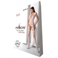 Бодістокінг з плетінням на грудях Passion BS099 One Size, Білий, відкритий доступ, імітація підв’язо