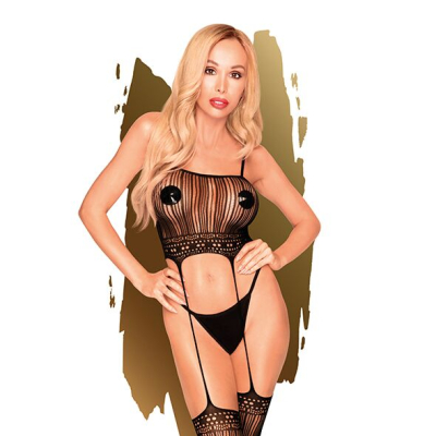 Бодістокінг з топом та панчохами на підв'язках Penthouse – Sex Dealer Чорний S/L