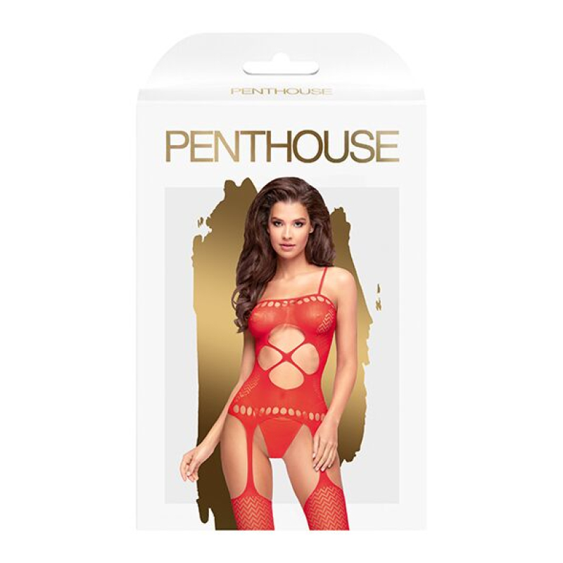 Боди-стокинг с вырезом на животе Penthouse – Hot Nightfall Красный XL