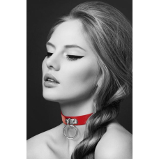 Чокер з кільцем для повідця Bijoux Pour Toi – FETISH Червоний, екошкіра