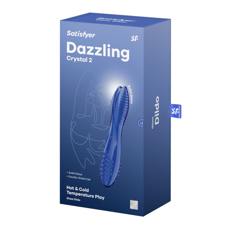 Двусторонний стеклянный дилдо Satisfyer Dazzling Crystal 2 Blue – длина 18 см