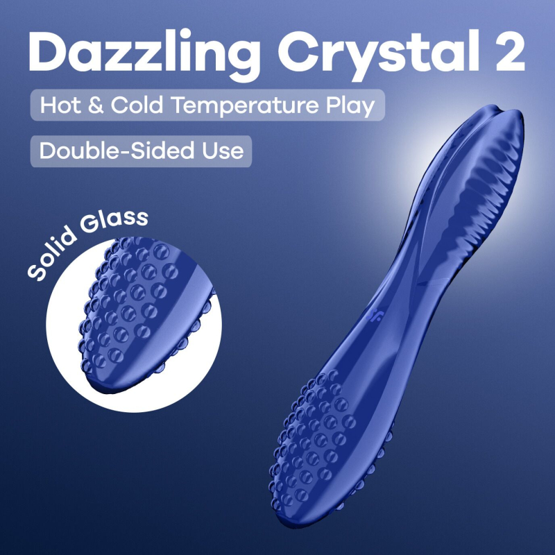 Двусторонний стеклянный дилдо Satisfyer Dazzling Crystal 2 Blue – длина 18 см