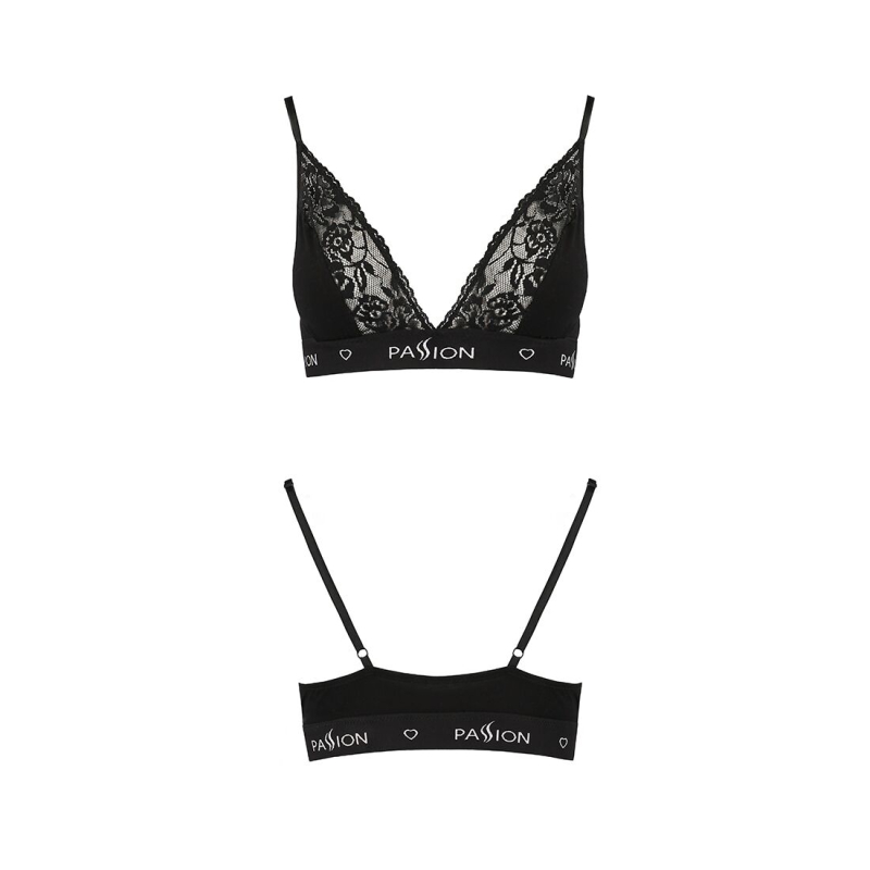 Еластичний топ з мереживом Passion PS001 TOP M, чорний колір