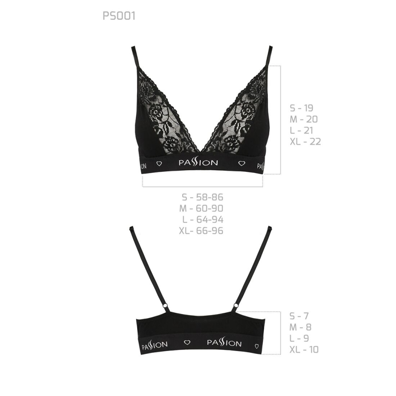 Еластичний топ з мереживом Passion PS001 TOP M, чорний колір