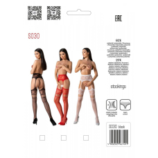 Еротичні колготки–бодістокінг з плетінням на стегнах Passion S030 One Size, червоний, квітковий візерунок