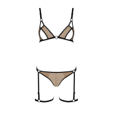 Еротичний комплект спідньої білизни Passion GABI SET S/M кремовий/чорний, трусики з гартерами