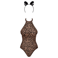 Еротичний костюм леопарда Obsessive Leocatia teddy L/XL, боді, обруч з вушками – леопардовий