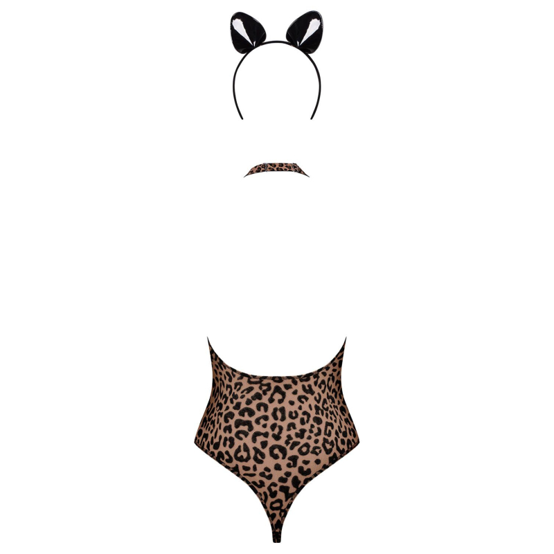 Еротичний костюм леопарда Obsessive Leocatia teddy L/XL, боді, обруч з вушками – леопардовий