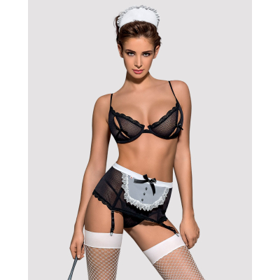 Еротичний костюм покоївки Obsessive Maidme set 5pcs L/XL – чорний/білий