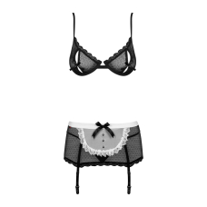 Еротичний костюм покоївки Obsessive Maidme set 5pcs L/XL – чорний/білий