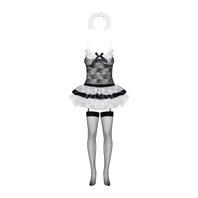 Еротичний костюм покоївки зі спідницею Obsessive Housemaid 5 pcs L/XL – чорний/білий
