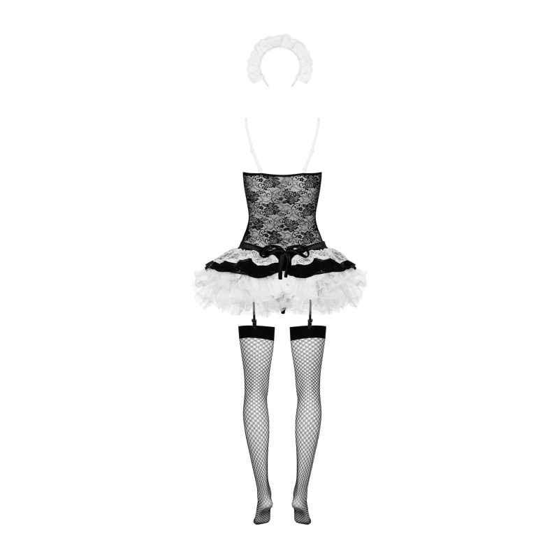 Еротичний костюм покоївки зі спідницею Obsessive Housemaid 5 pcs L/XL – чорний/білий