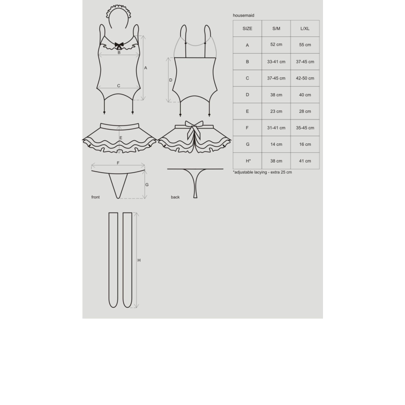 Еротичний костюм покоївки зі спідницею Obsessive Housemaid 5 pcs L/XL – чорний/білий