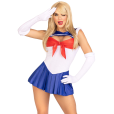 Еротичний костюм Сейлор Мун Leg Avenue Sexy Sailor L, сукня, рукавички, бант – синій/білий/червоний