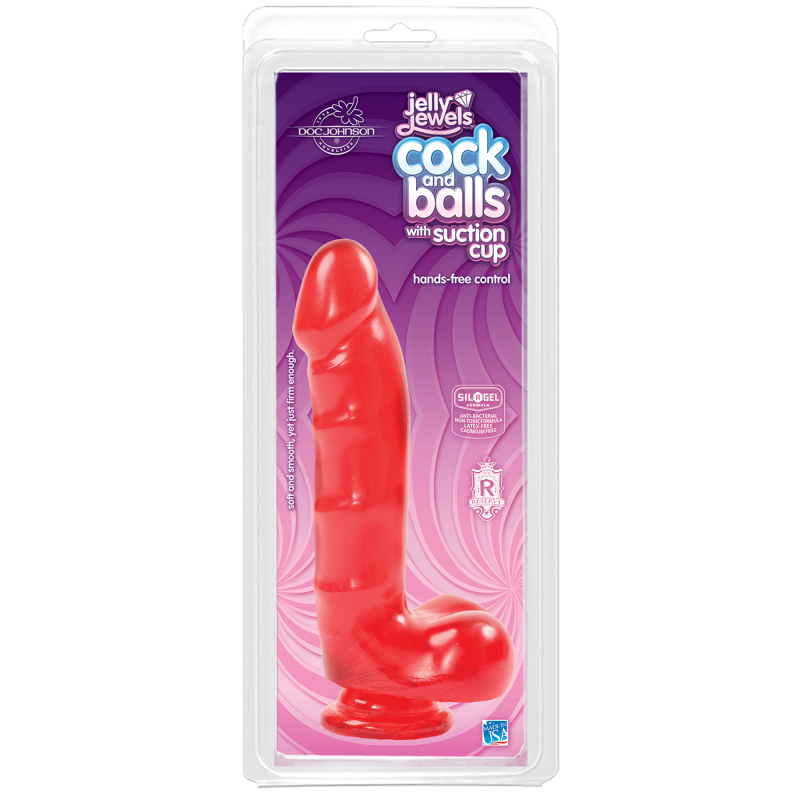 Фаллоимитатор Doc Johnson Jelly Jewels Cock & Balls Red, длина 16 см, диаметр 3.6 см, антибактериальный ПВХ