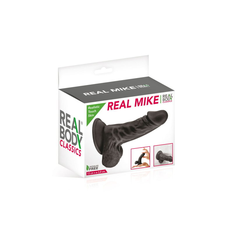 Фалоімітатор із присоскою Real Body – Real Mike Black, TPE, довжина 13 см, діам. 3.8 см