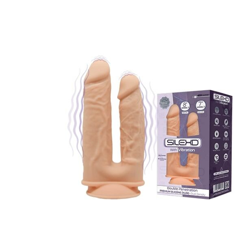 Великий подвійний фалоімітатор з вібрацією SilexD Double Gusto Flesh (Model 1) 20.3 та 17.8 см, двошаровий
