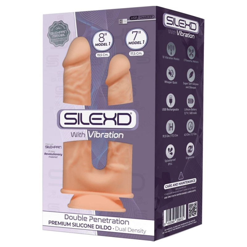 Великий подвійний фалоімітатор з вібрацією SilexD Double Gusto Flesh (Model 1) 20.3 та 17.8 см, двошаровий