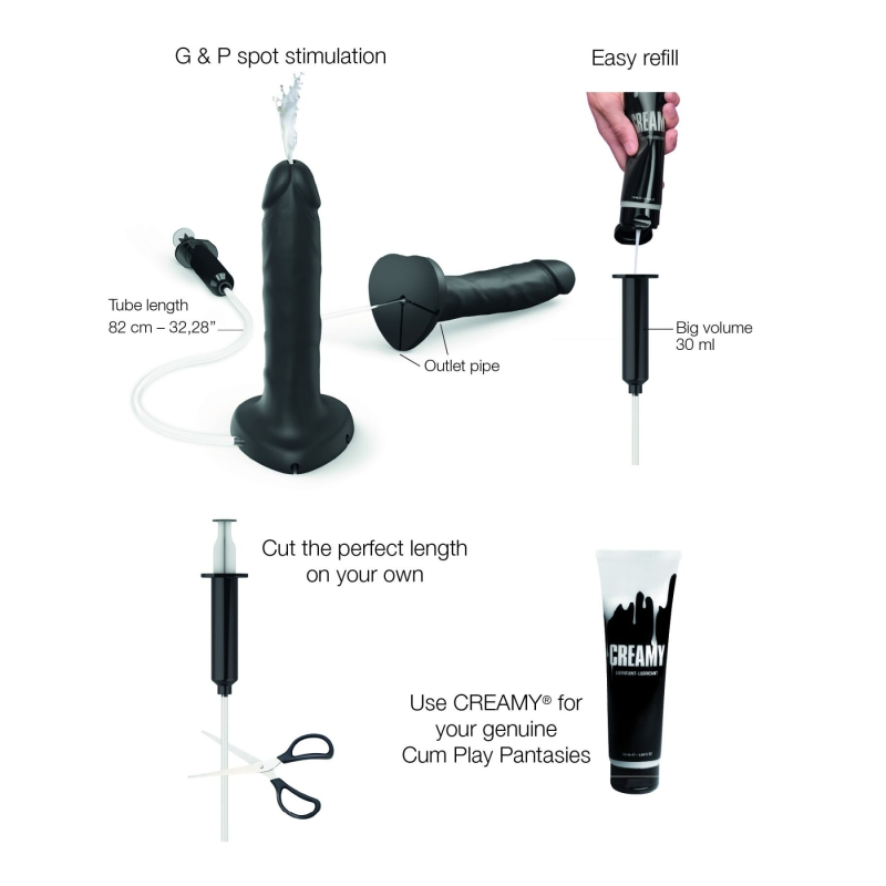 Фалоімітатор з еякуляцією Strap-On-Me Squirting Cum Dildo Realistic Black, великий, довжина 23 см, діам. 3.9 см, силікон