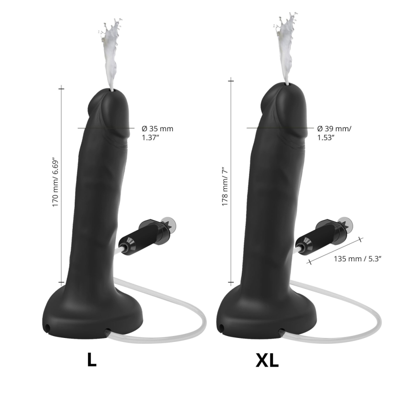 Фалоімітатор з еякуляцією Strap-On-Me Squirting Cum Dildo Realistic Black, великий, довжина 23 см, діам. 3.9 см, силікон