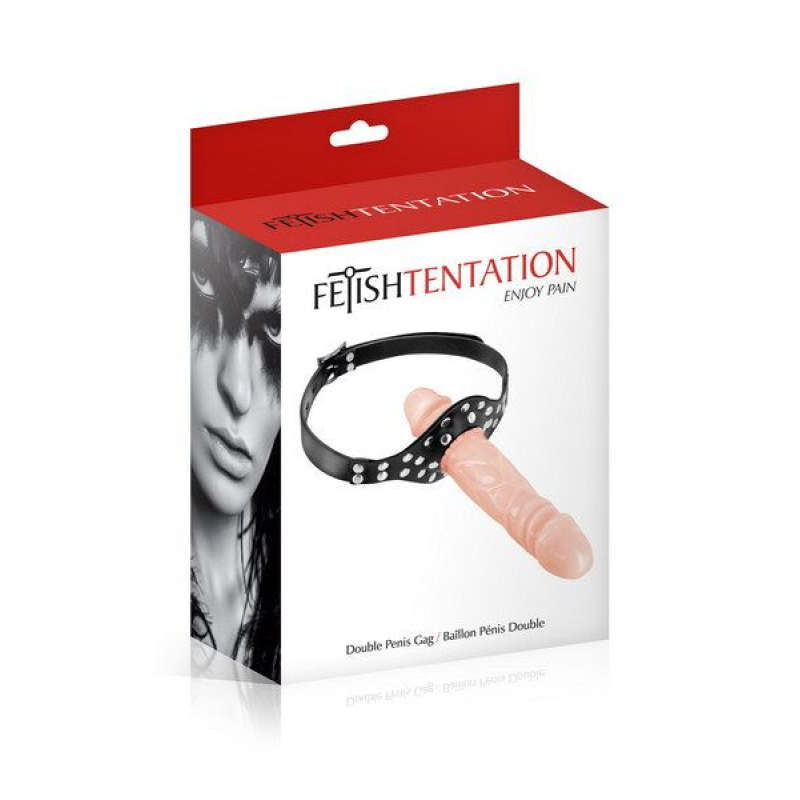 Кляп с двойным фаллоимитатором Fetish Tentation – Double Penis Gag Flesh