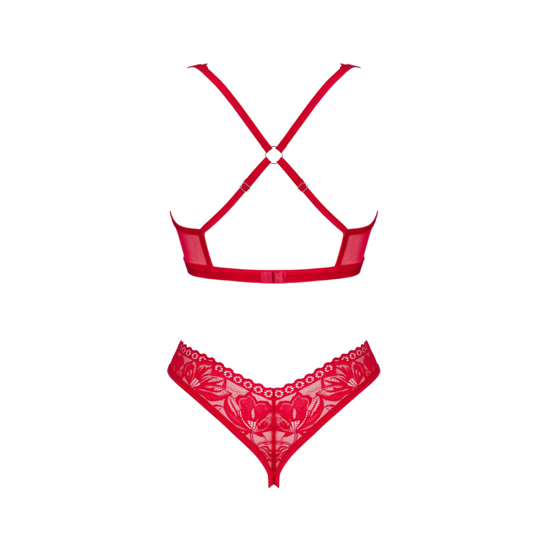 Комплект белья Obsessive Lacelove cupless 2–pcs set XL/2XL Красный, открытый доступ, открытые груди
