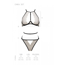 Комплект білизни Passion CHIKA SET, L/XL, топ, трусики – білий/чорний