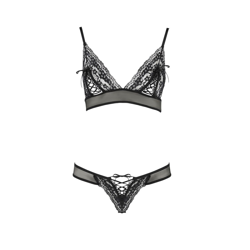 Комплект білизни Passion ERZA SET S/M, чорний колір, ліф і трусики