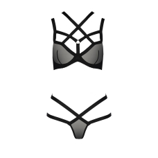 Комплект білизни Passion Exclusive HAGAR SET L/XL, чорний колір, стрепи трусики та ліф