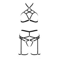 Комплект білизни Passion Exclusive MORGAN SET OpenBra L/XL, чорний колір, стрепи, трусики, ліф, пояс