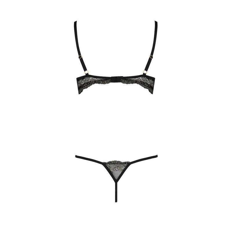Комплект білизни Passion Exclusive VALERY SET OpenBra 2XL/3XL Чорний, стрепи, трусики, відкритий ліф