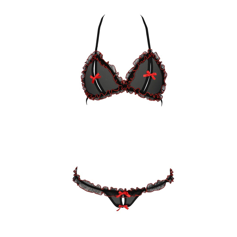Комплект білизни Passion GIANA BIKINI 2XL/3XL, чорний колір, напівпрозорі ліф і трусики з бантиками